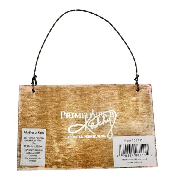 Primitives By Kathy Set of 4 Valentines Ornaments Love Wooden Hanging Sign 5x3 - Picture 7 of 10